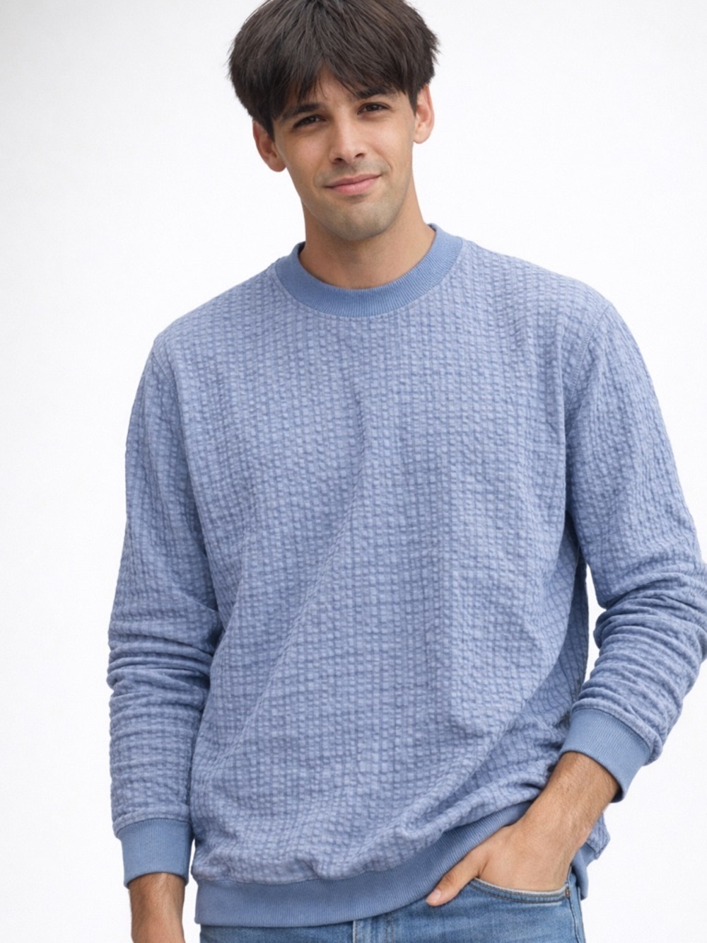 Round Two Blue textured crewneck sweatshirt , nwt in packaging , sz s